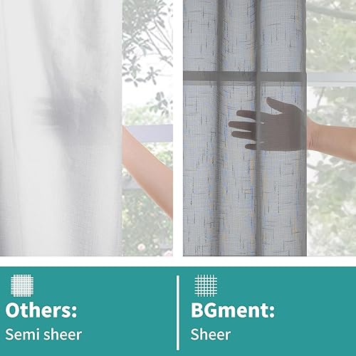 Miniatura 4 de BGment Juego de 2 paneles de cortinas traslúcidas de lino para sala de estar, cortinas semitransparentes de 63 pulgadas de largo para dormitorio,