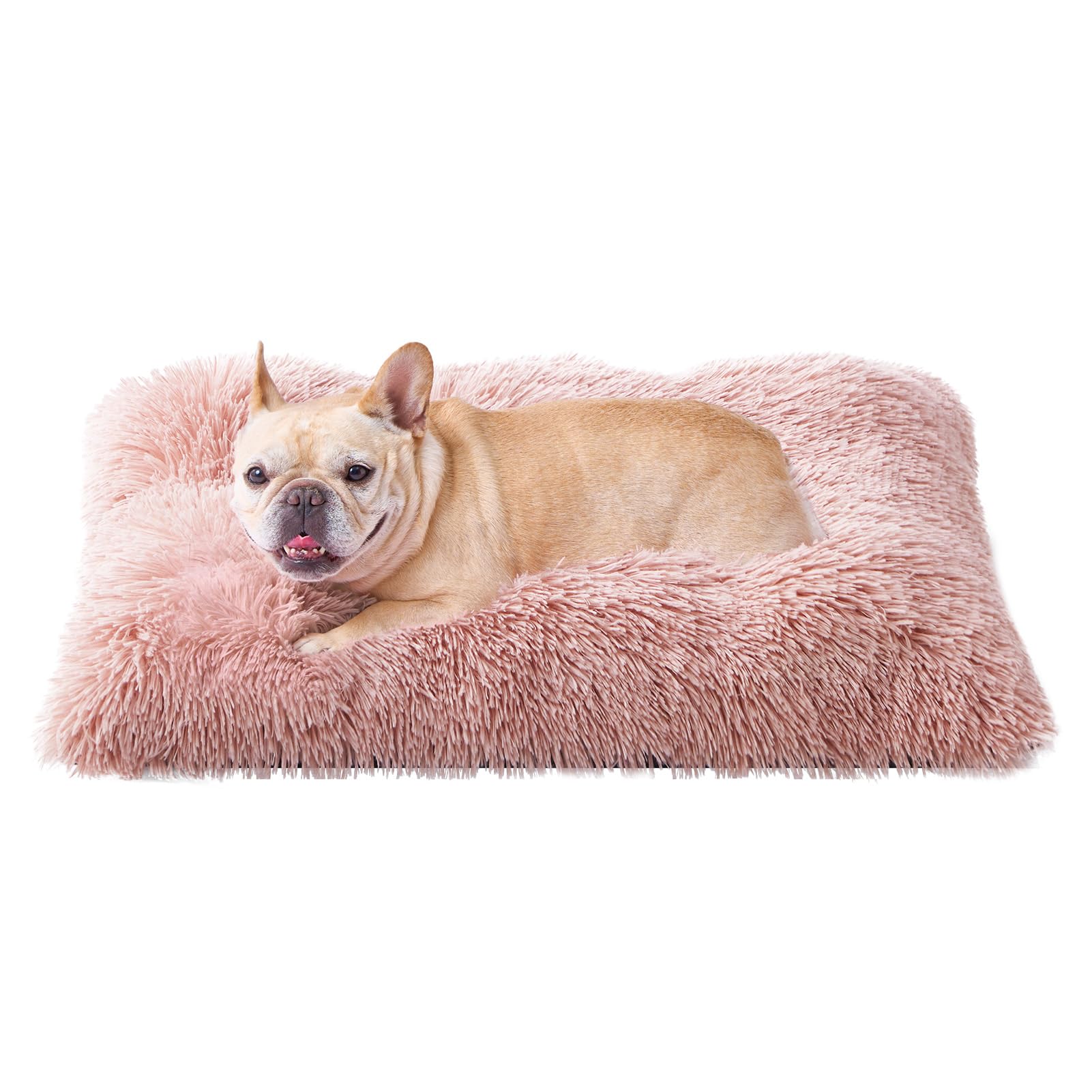 EHEYCIGA Calming Fluffy Dog Crate Bed For Medium Dog 75x50x7.5cm, Pink