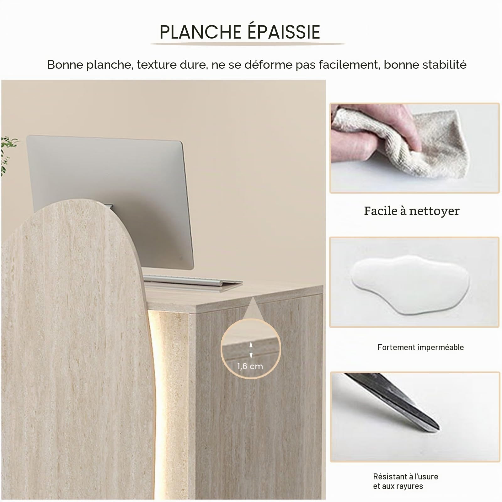Comptoir de Caisse et Réception avec Lumière LED, Tiroir Verrouillable pour Salon de Coiffure, Maison ou Bureau (White Dark Gray, 60/23.6in)