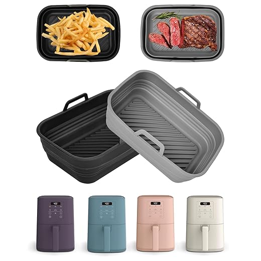 Air Fryer Silicone Liners Collapsible 2-Pack for bella 4Qt(3.3lb) Slim Air Fryer, Reusable Airfryer Silicone Pot Baking Basket Insert Accessories, Non Stick, Easy Cleaning, Gray+Black