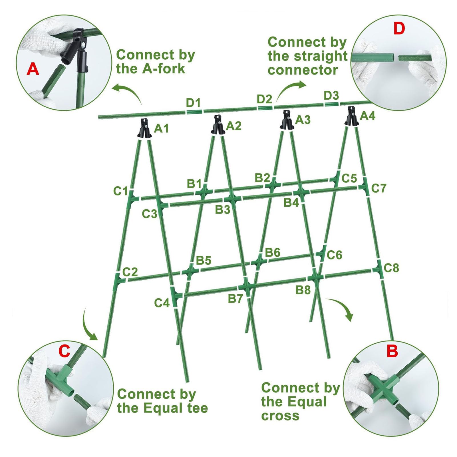 Asixxsix Trellis De Pepino para Elevar La Cama, Conjunto De Enrejado De Jardín Al Aire Libre a Frame con La Red De Nylon Que Sube Soportes para Plantas Pequeñas De Metal