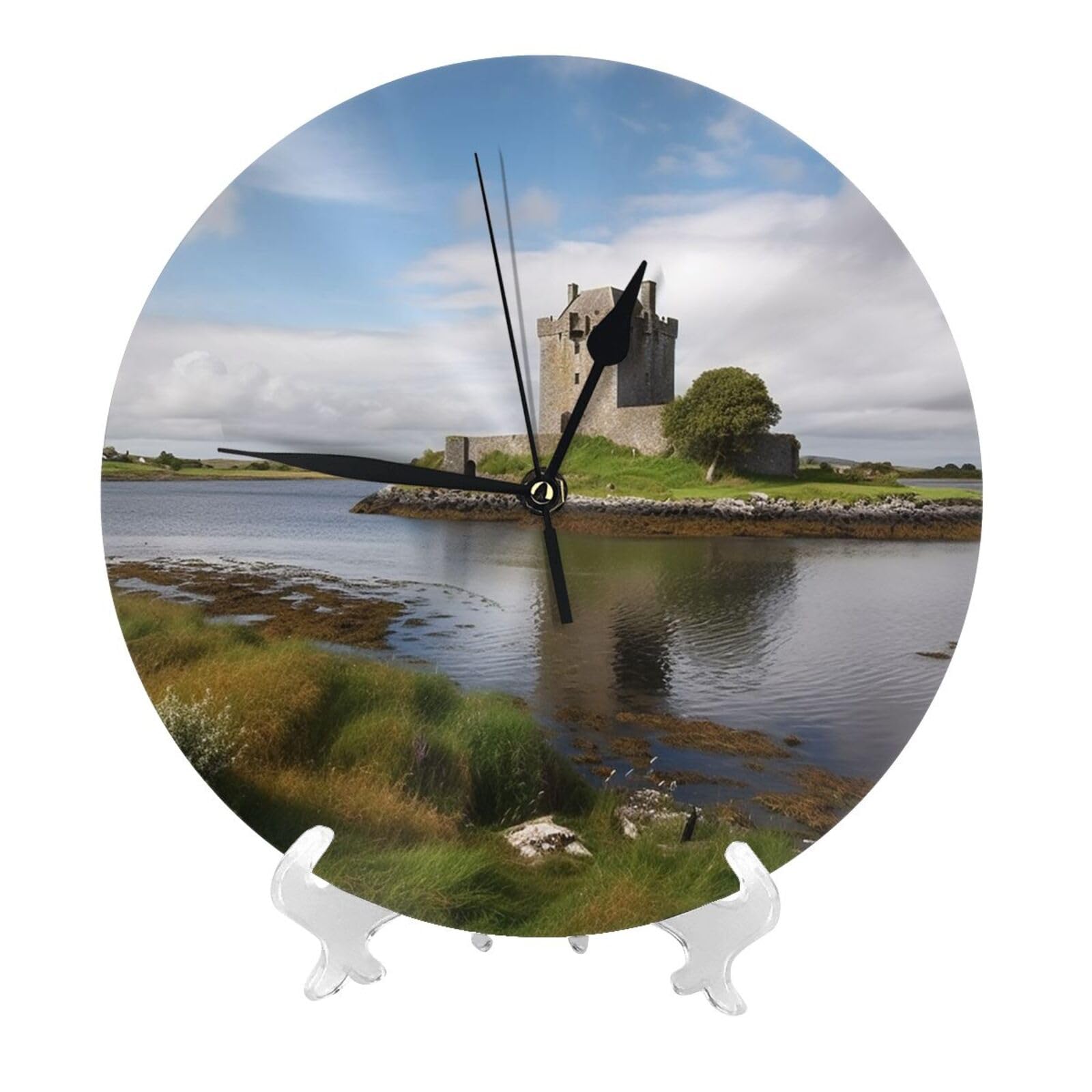 DWVTSLH View of The Dunguaire Castle Wall Clock 10 Inch Silent Non-Ticking Modern Clocks Battery Operated - Decorative Wall Clocks for Bedroom Living Room Kitchen Office Wall Decor Gift Idea