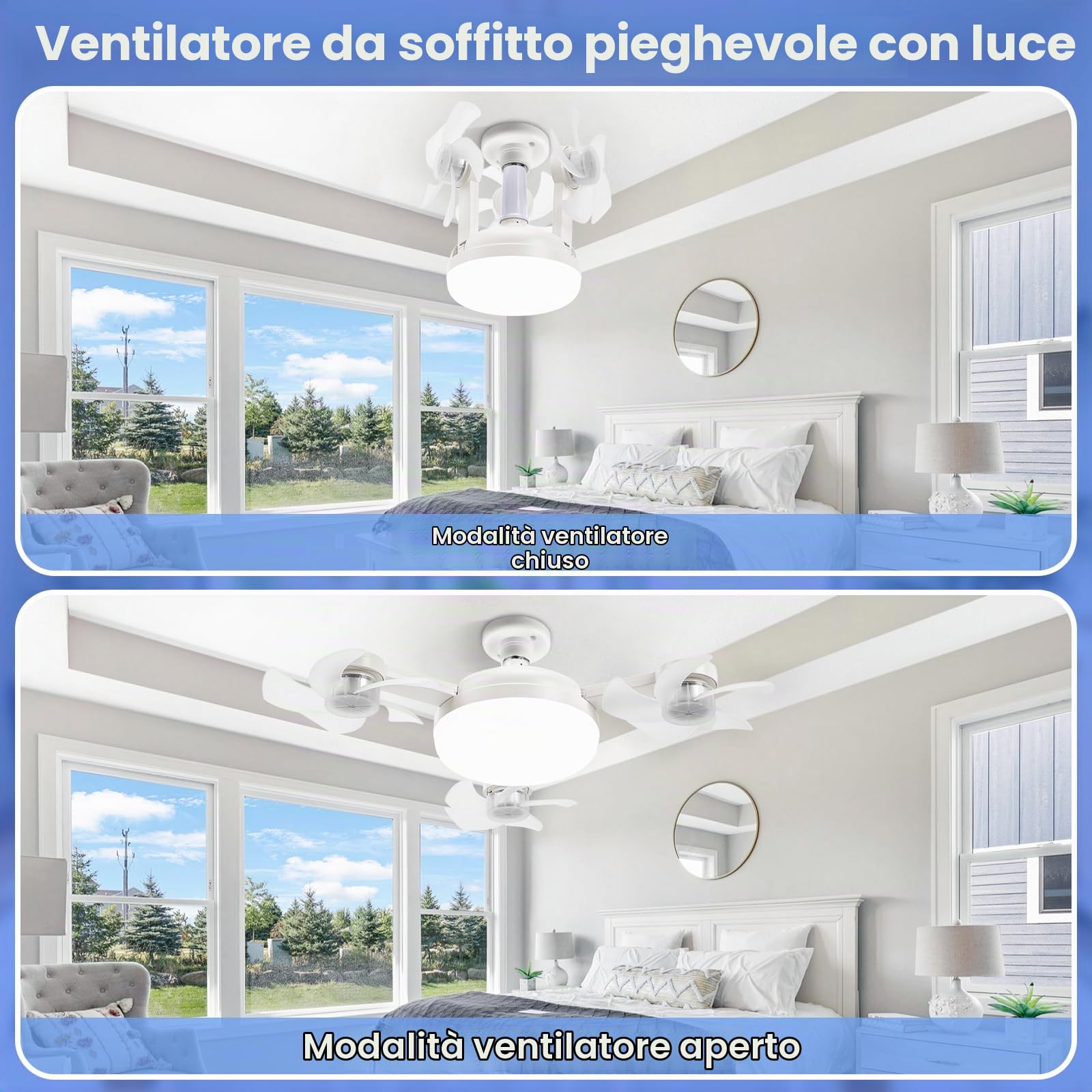 Ventilatore da soffitto a LED con attacco E27+B22, dimmerazione continua, silenzioso, con telecomando, ideale per camera da letto e soggiorno (Drone a 3 teste + adattatore B22)