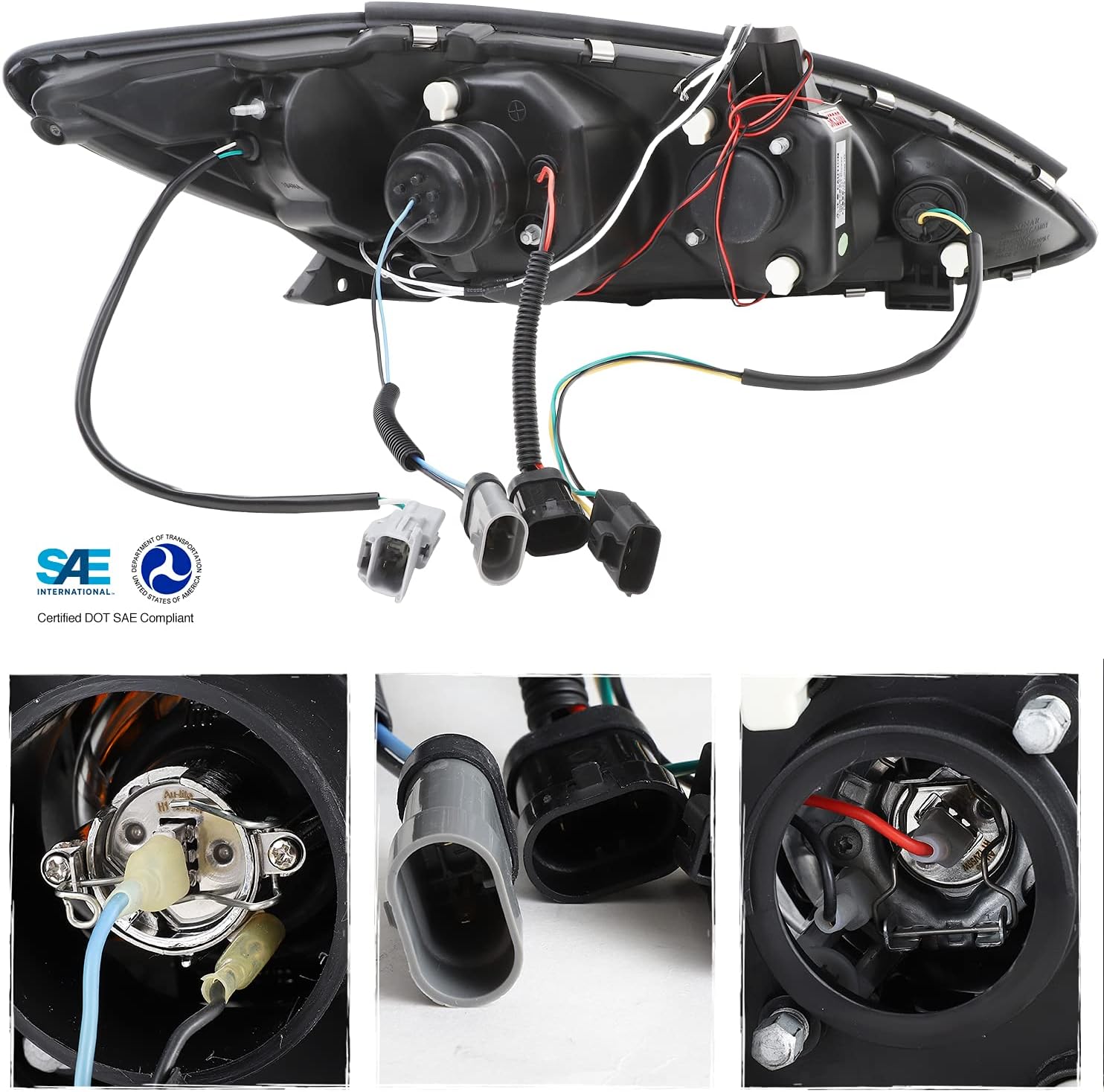 AKKON - For Toyota Camry Black Bezel Dual LED Ring Projector Replacement Headlights Front Lamps Left/Right Pair