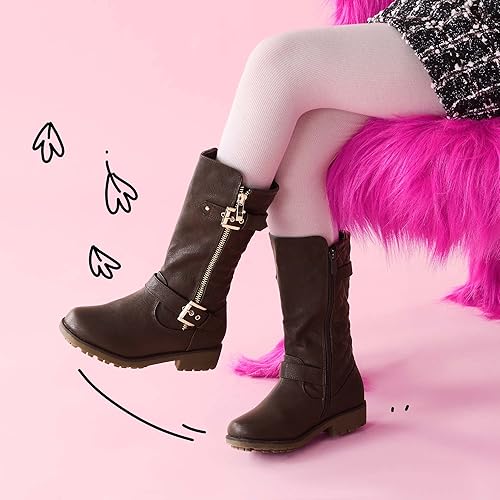 Miniatura 2 de DREAM PAIRS - Botas de invierno para montar en motocicleta para niñas, con forro de piel sintética, altura hasta la rodilla, tallas ToddlerLittle