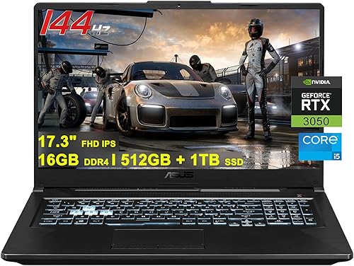 Asus TUF F17 Laptop para juegos  17.3 pulgadas FHD 144Hz  Intel 6-Core i5-11400H i7-10870H  16GB DDR4 512GB + 1TB SSD  GeForce RTX 3050 4GB Gráfico