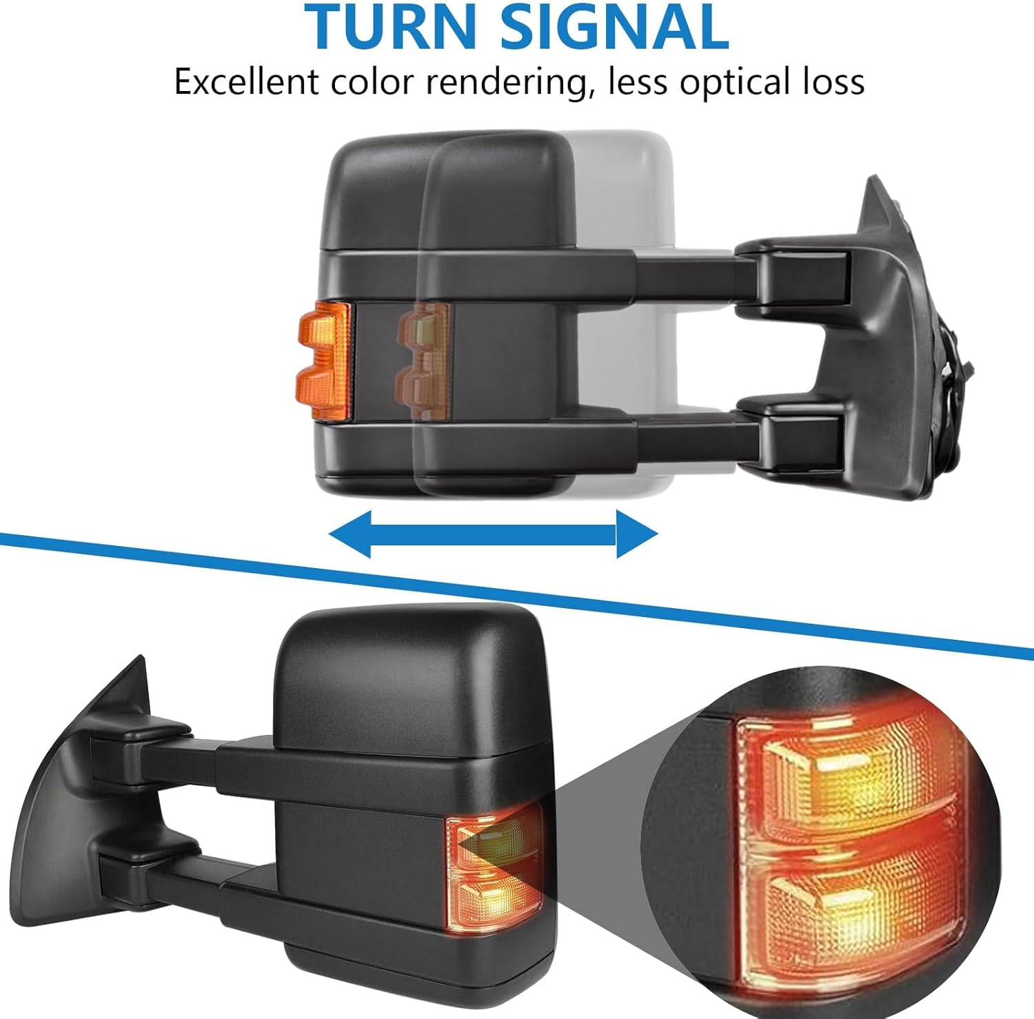 Towing Mirrors Left & Right Pair Set For 99-07 F-250 F-350 F-450 F-550 Super Duty, 01-05 Excursion, Power Heated,Amber Signal Light, Black Mirror Lh Rh Driver Passenger Door Replacement