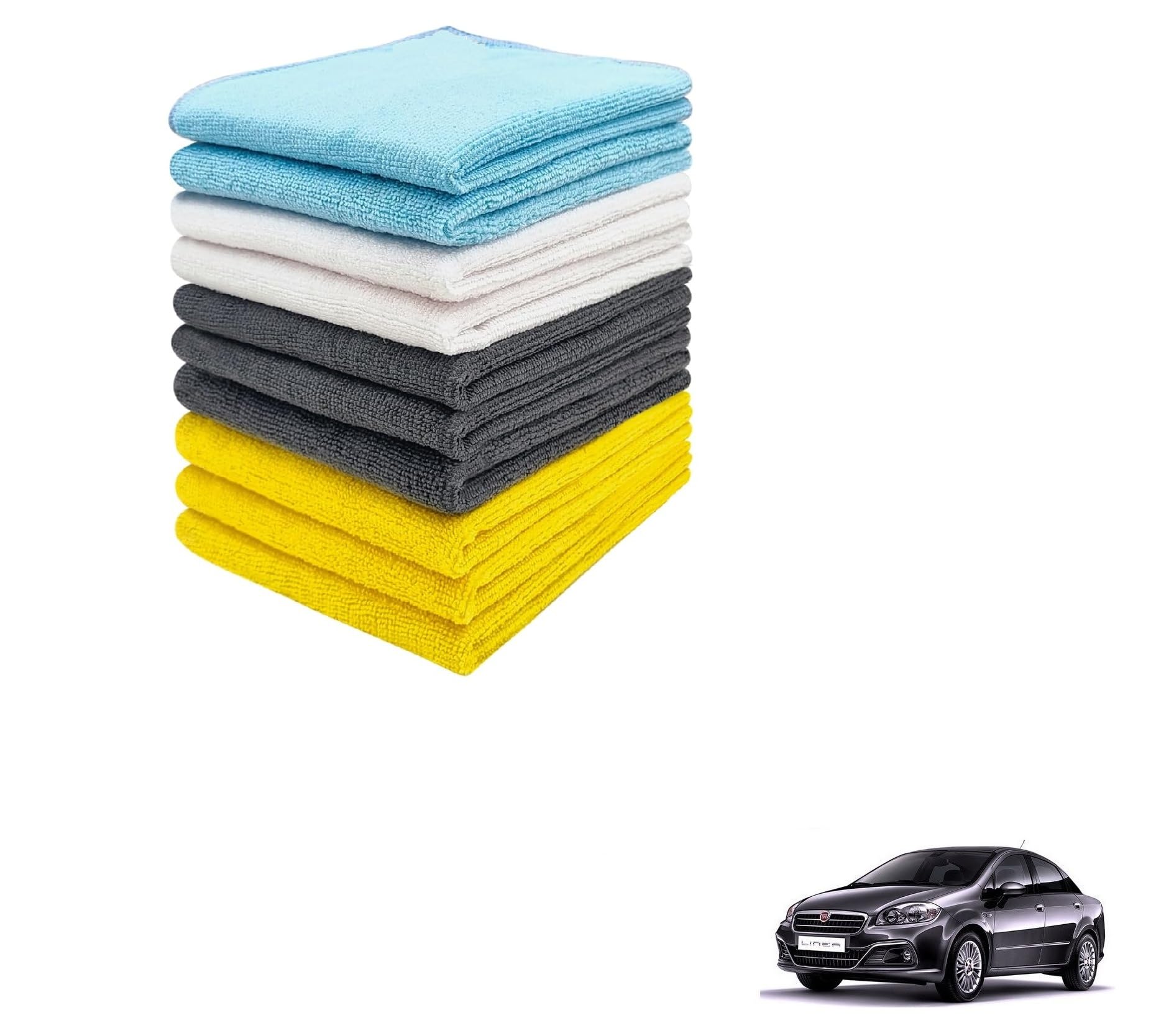 Kozdiko Car Microfiber Cleaning Cloths 40x40cms 300 GSM (Pack of 10) Multi-Colour Highly Absorbent Lint and Streak Free Wash Cloth Compatible with Fiat Linea