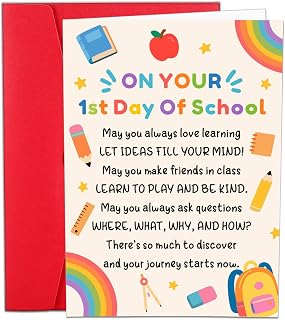 First Day of Kindergarten Card for Boy Girl Back to School Supplies Card for Kids 3rd 5th 8th Grade Dorm Essentials for Guys First Day of School Cards Kids off to College 1st Grade Gifts for Girls