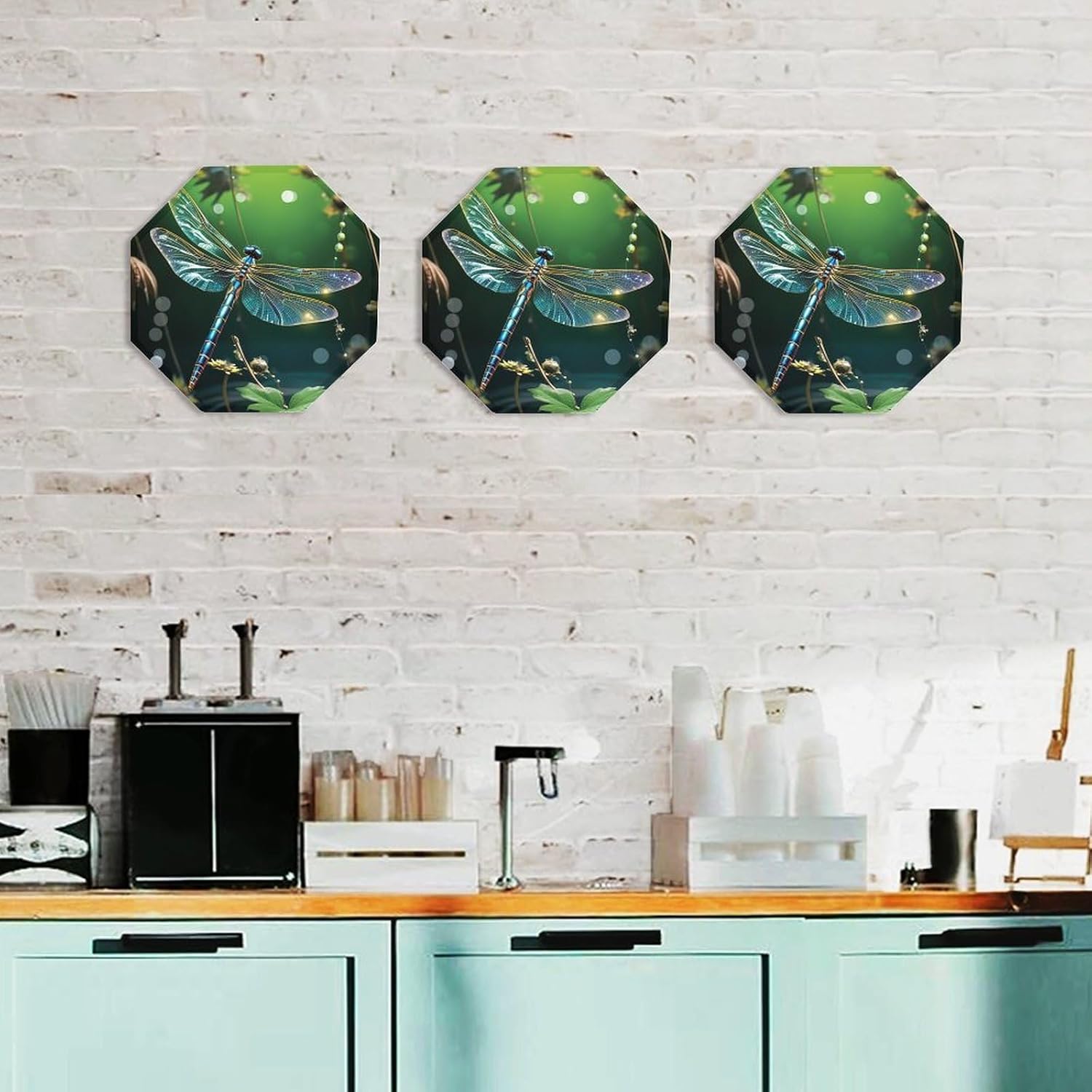 Ctagon Metal Sign for Home, Modern Display Plate for Kitchen, Dragonfly Green Plates Accent Hanging Wall Decorations 3PCS for Living Room, Bedroom, Hallway, Hotel