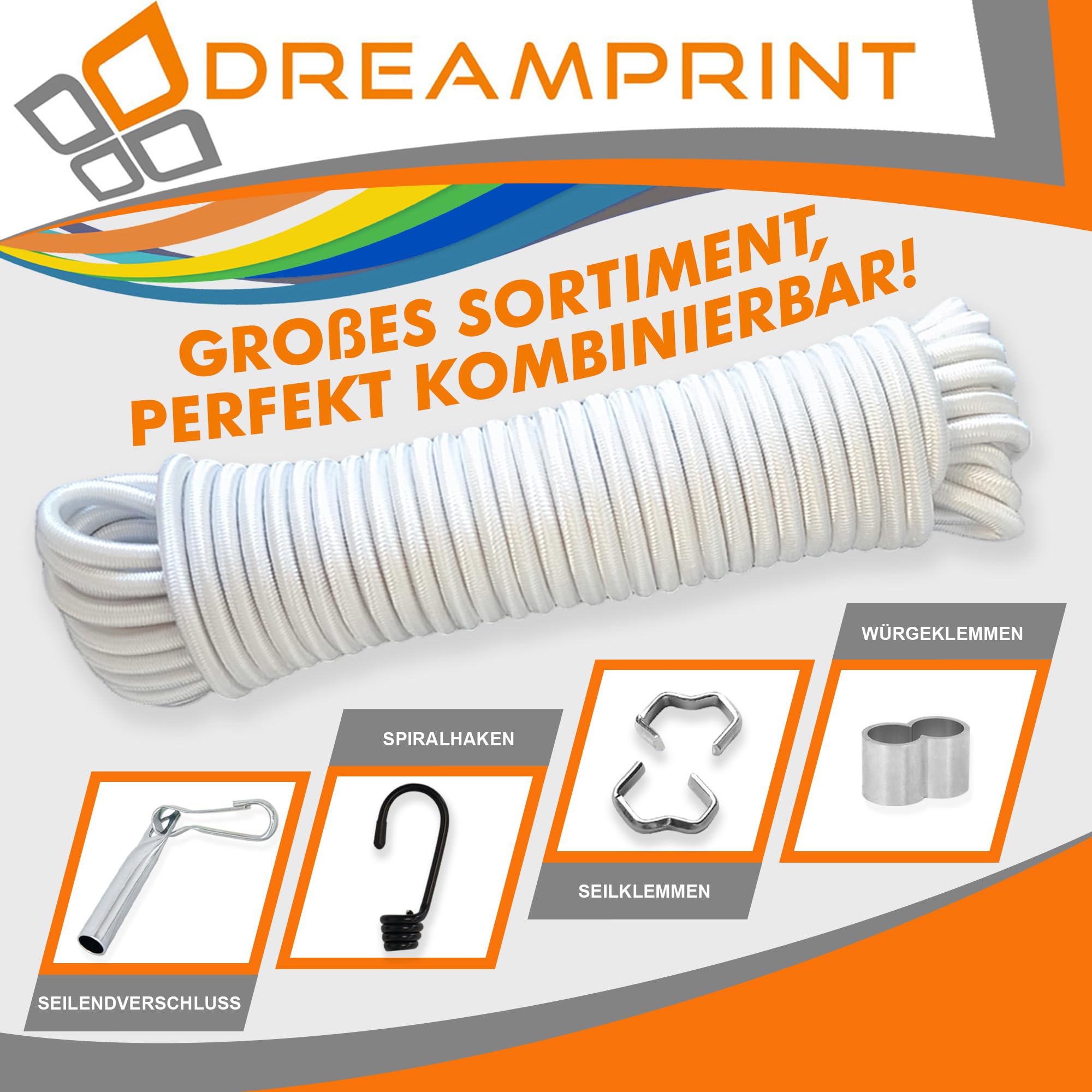 Expanderseil Gummiseil 4mm 100m Weiß | Spannseil für Anhängerplane Camping