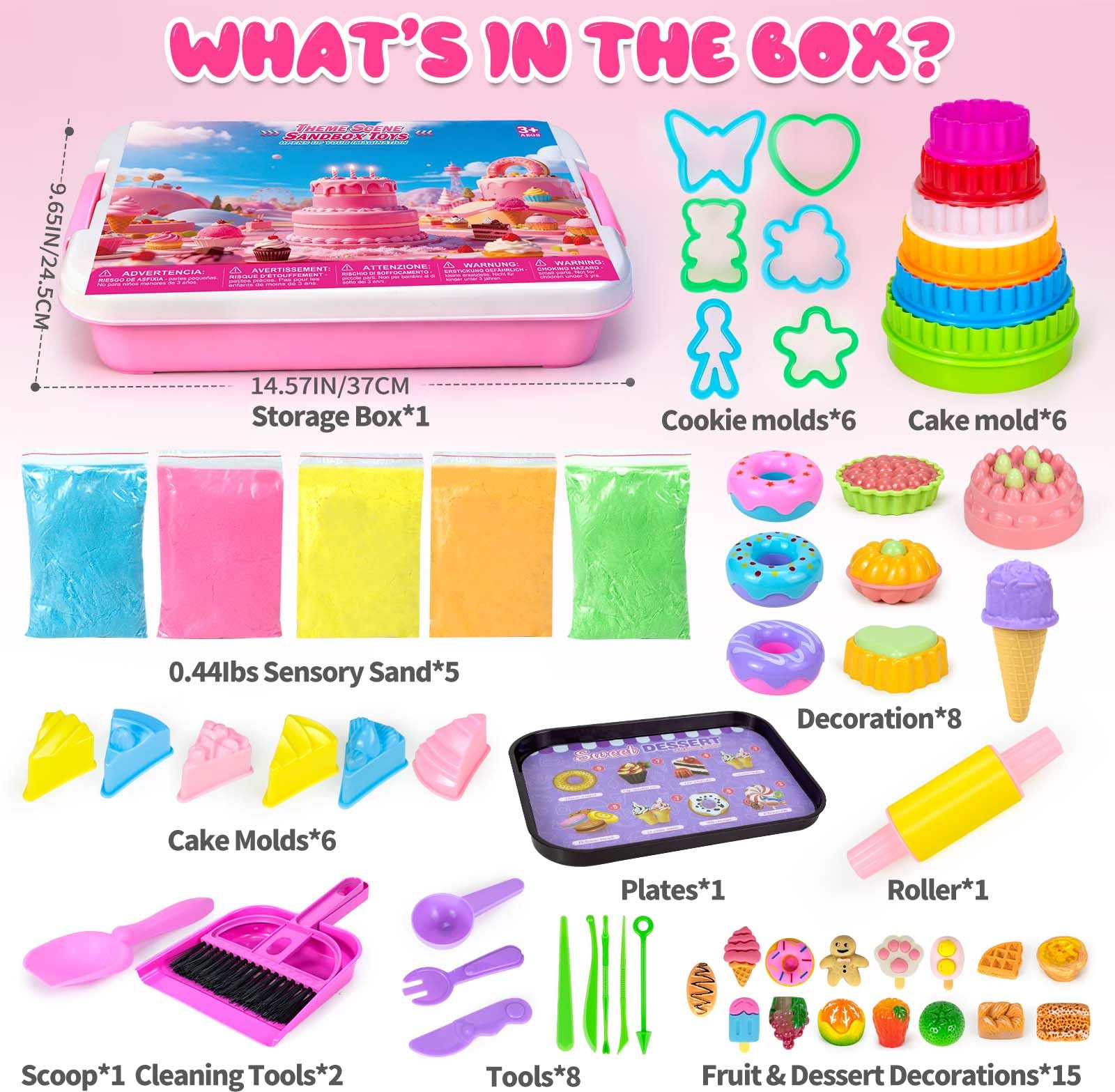 YongnKids Ice Cream Sensory Bin Girl Kid, Play Sand Art Kit with 2.2lb Color Sands, 56 pcs Cake Molds Tools Sensory Toys, Christmas Birthday Gift Toy for Girls Toddler 3 4 5 6 7 8