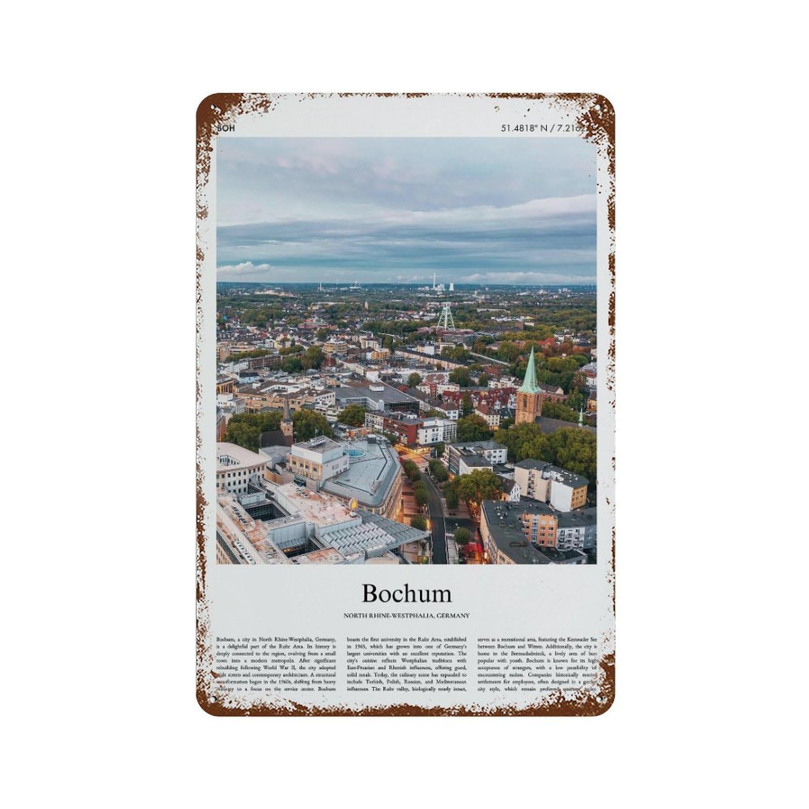 xiaoxiaoshen Bochum North Rhine-westphalia, Germany City Scenery Wall Decor Art Metal Tin Poster Modern Home Decor Art Home Bar Shop Decorations Vintage Sign 30x20cm