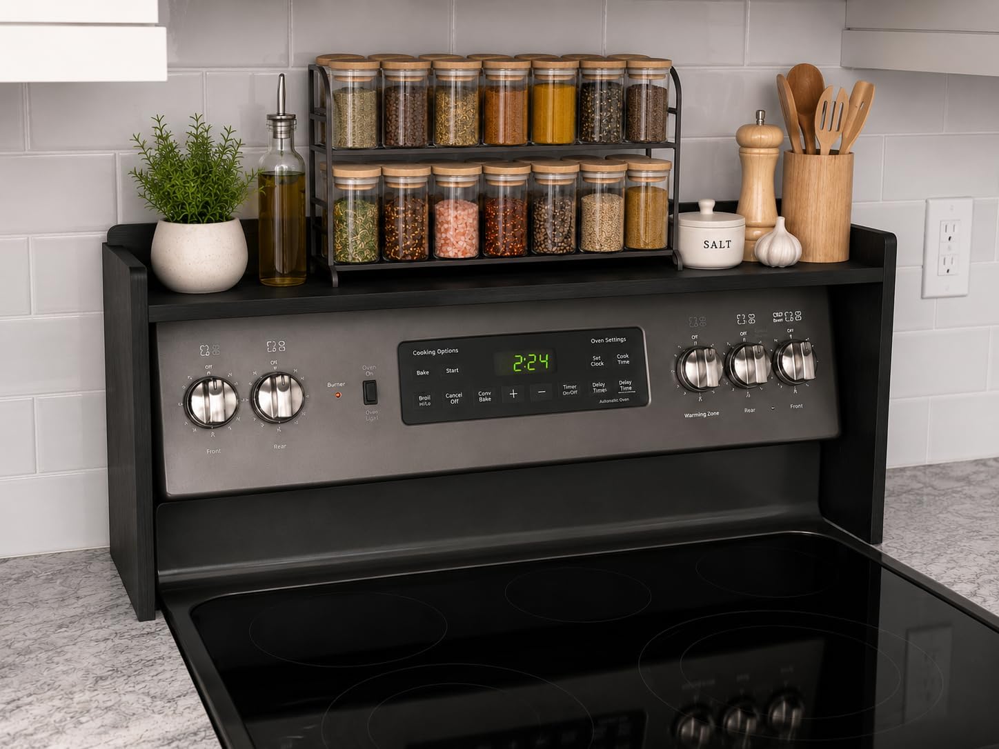 Over the Stove Shelf Spice Rack, Wood Above Shelf, Ebony, 4.5 Inch Wide