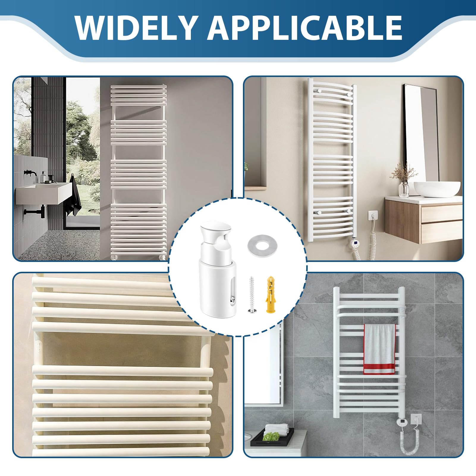 6 Piezas Soporte Radiador Pared Soporte Toallero Electrico, Soporte Radiador Pared Ajustable Soporte Radiador ABS Compatible con Radiadores Rectos y Curvos, Blanco