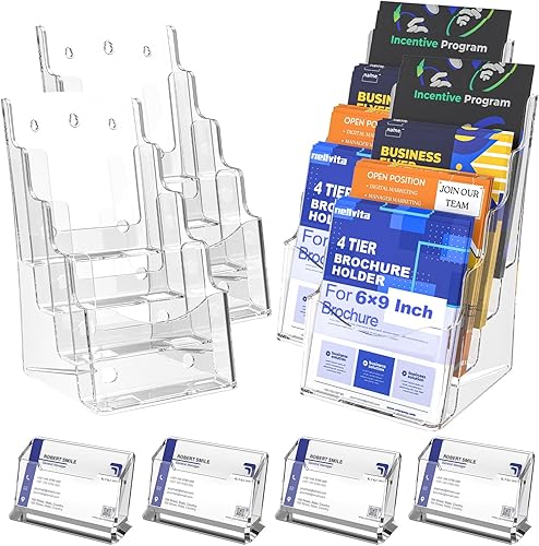 Miniatura 10 de 4 soportes acrílicos para folletos, soporte para folletos de 4 x 9 pulgadas, soporte para folletos transparente de 4 niveles, soporte organizador de