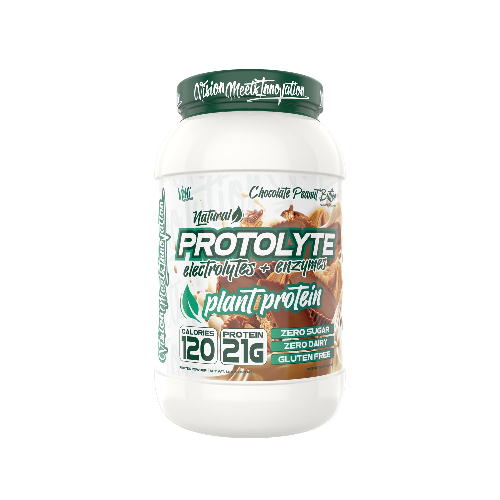 Protolyte Natural Plant Protein by VMI Sports with Electrolytes and Enzymes | Zero Sugar – Zero Dairy – Gluten Free | 20 G Protein + 10.5 G of EAAs (25 serving, Chocolate Peanut Butter)
