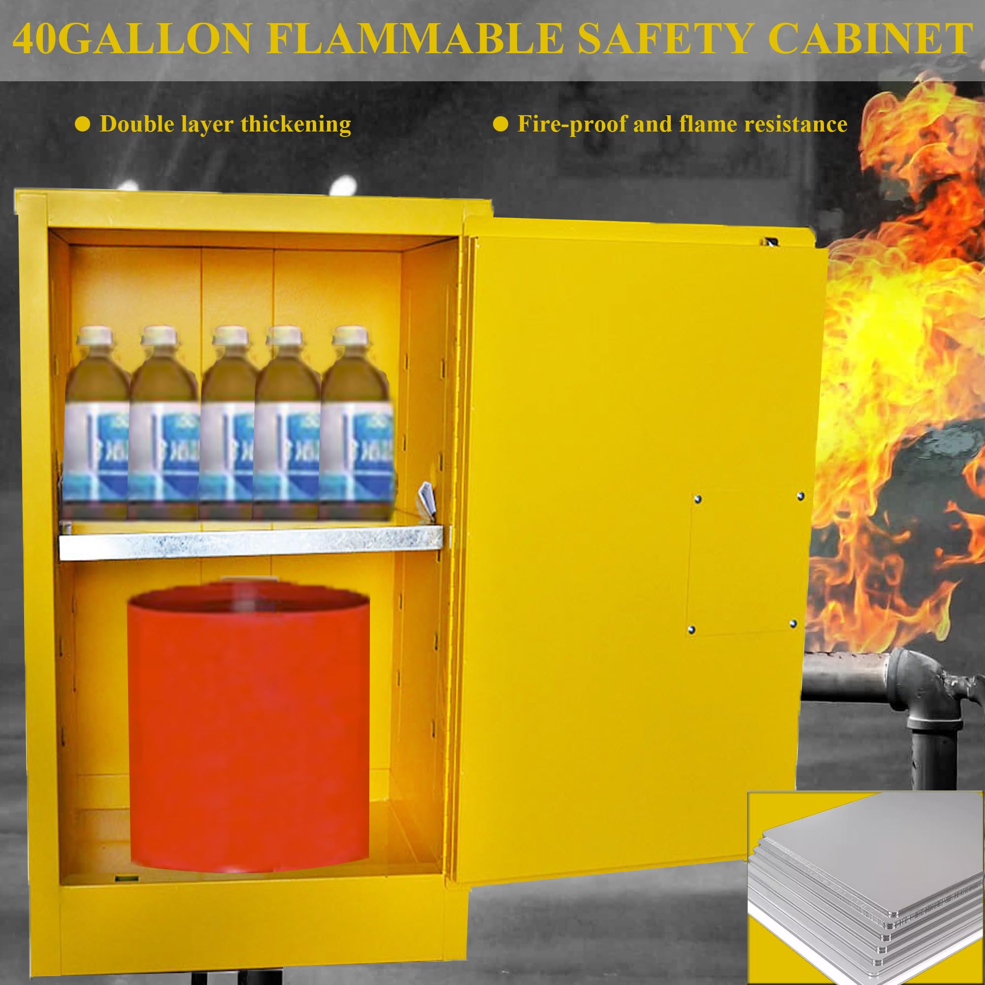 HQHAOTWU Flammable Cabinet Industry Chemical Storage Cabinets 40 Gallon Explosion Proof Safety Cabinet 1Manual-close Doors for Commercial Industrial and Home Use 23
