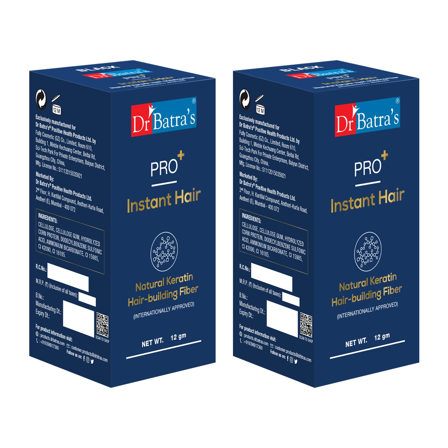 Dr Batra's Pro+ Instant Hair Natural Keratin Hair Building fibre (Internationally Approved) - Black, Hair fiber for thin & Fine hair, Suitable for Men and Women,(Pack of 2)-image-35