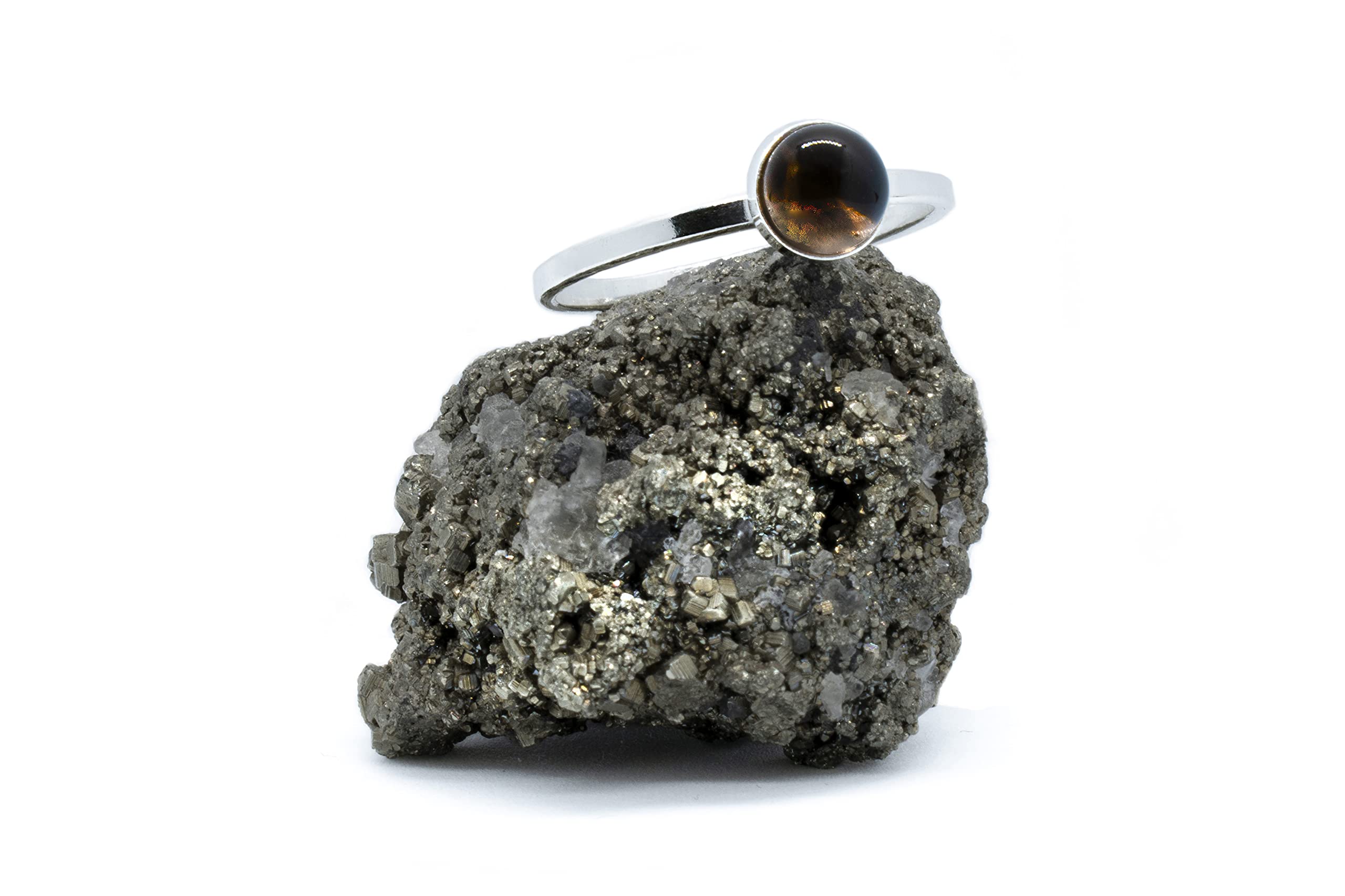 Anillo de Plata 925 con Cuarzo Ahumado (Piedra Natural) 6mm