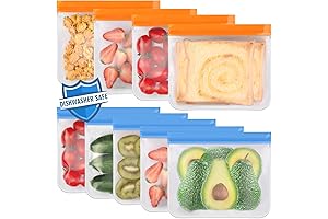 Lerine 9-Pack Reusable Sandwich Bags Dishwasher Safe: Leak-Proof, BPA-Free Silicone Freezer Bags