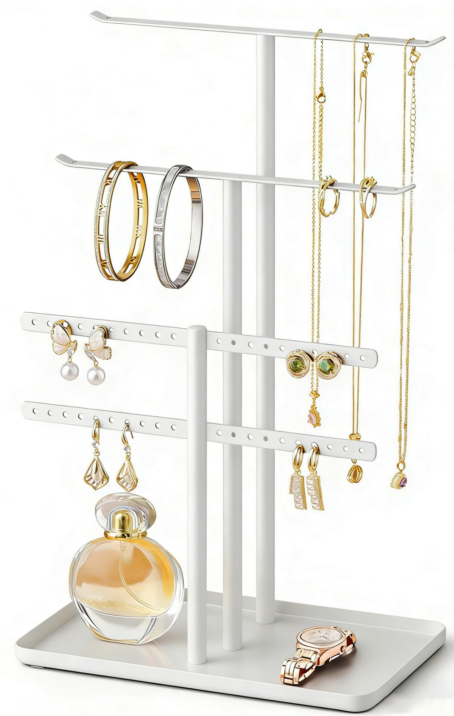 pickpiff White Jewelry Stand Holder Organizer: 12.5" Sturdy Hanger for 80 Pcs Jewelry, Jewlery Tower for Display Necklace, Earring, Bracelet, Watch