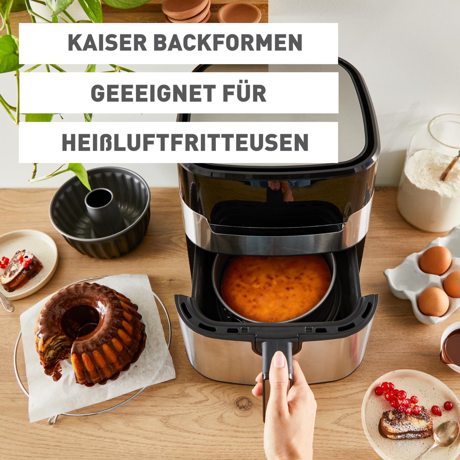 ORIGINAL KAISER Inspiration Mini Springform 18 cm, inkl. zusätzlichem Rohrboden, kleine Backform, Antihaftbeschichtung, Springform klein für 1/2 Rezeptportion, geeignet für die Heißluftfritteuse