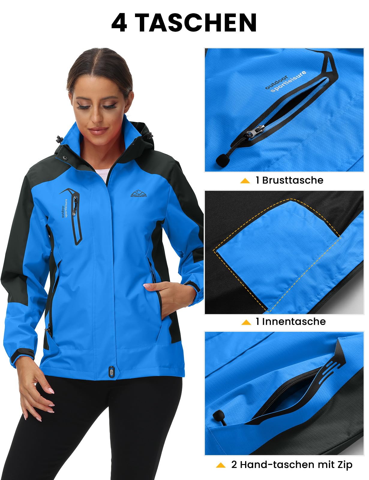 donhobo Damen Wanderjacke Regen Jacke Outdoor Funktionsjacke Freizeitjacke Winddichte Softshell Jacke Übergangsjacke mit Kapuze Blau M