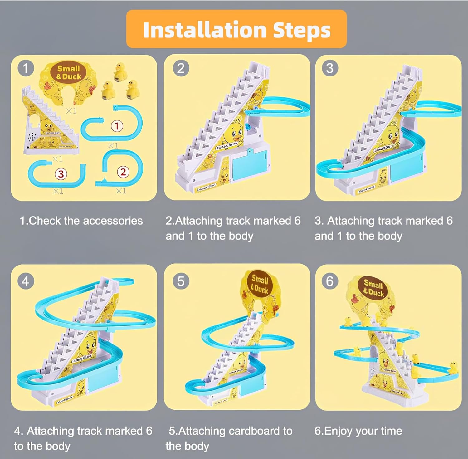 Small Duck Climbing Stairs Toy,Electric Duck Roller Coaster Toy Set,with LED Flashing Lights & Music,Duck Track Slide Toy Gift for Birthday Christmas,Kids Age 3（9Pcs Ducks）