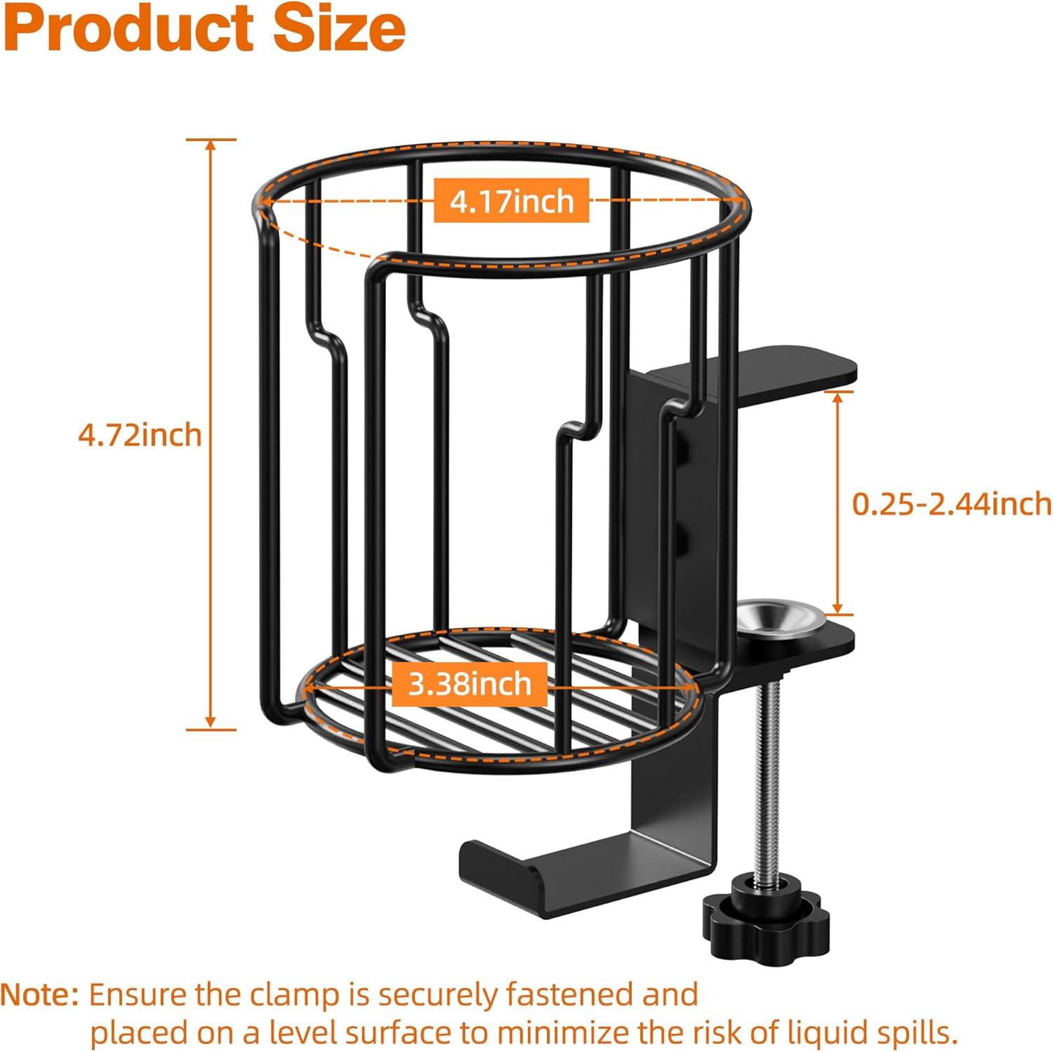 Large Desk Cup Holder, 2-in-1 Clip On Cup Holder with Headphone Hook, Heavy-Duty Metal Drink Holder for Insulated Tumblers, Big Water Bottles, Fits Office Desk Organizer, Dorm, Gaming Setup (2 Pack)