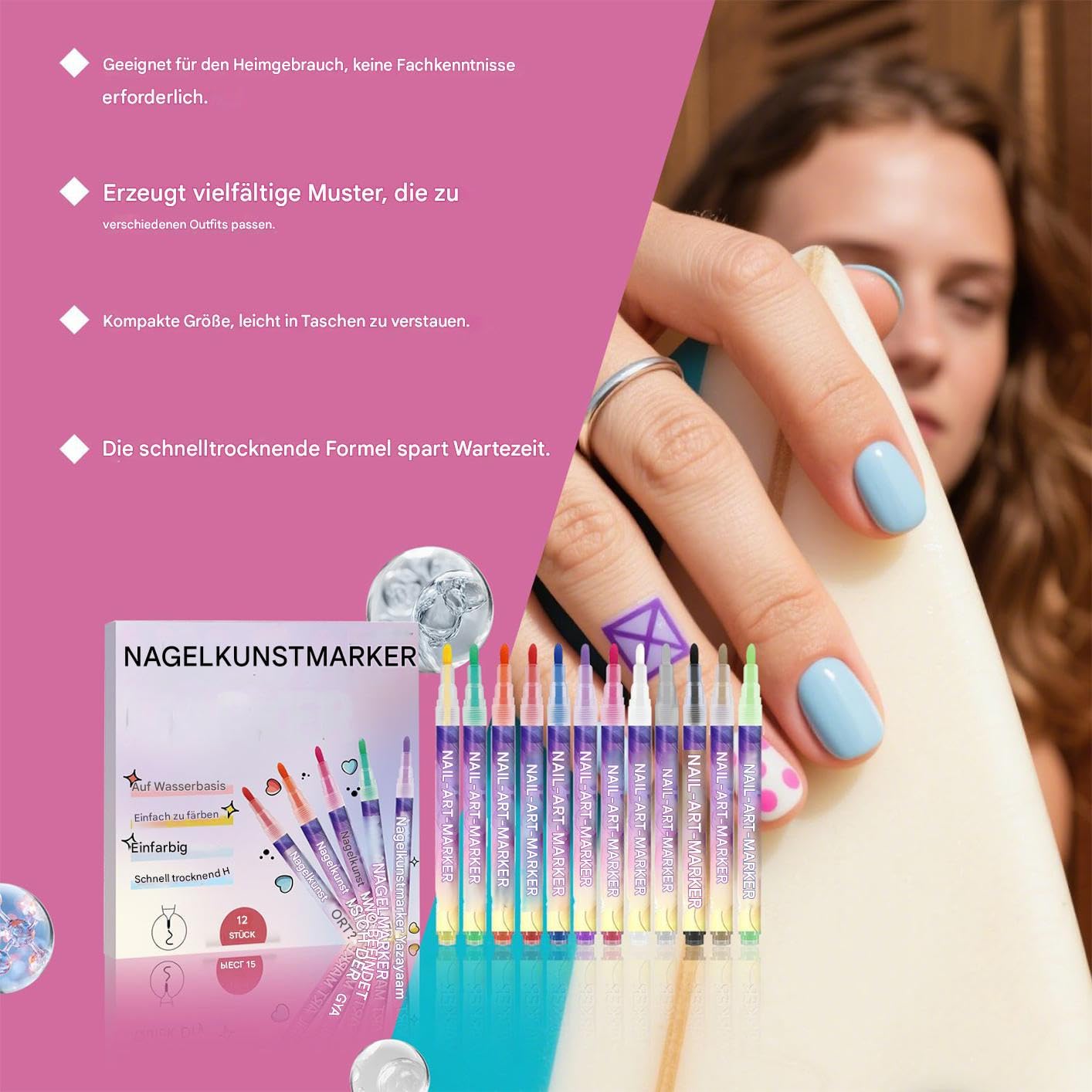 Nagellack Marker,12 Verschiedene Farben , Diy Linie Nagelkunst ,3D Gel Nails Art Marker Zum Malen Von Nägeln,für Nägel Zeichnen, Malen, Liner, Pinsel Für DIY Nagelkunst