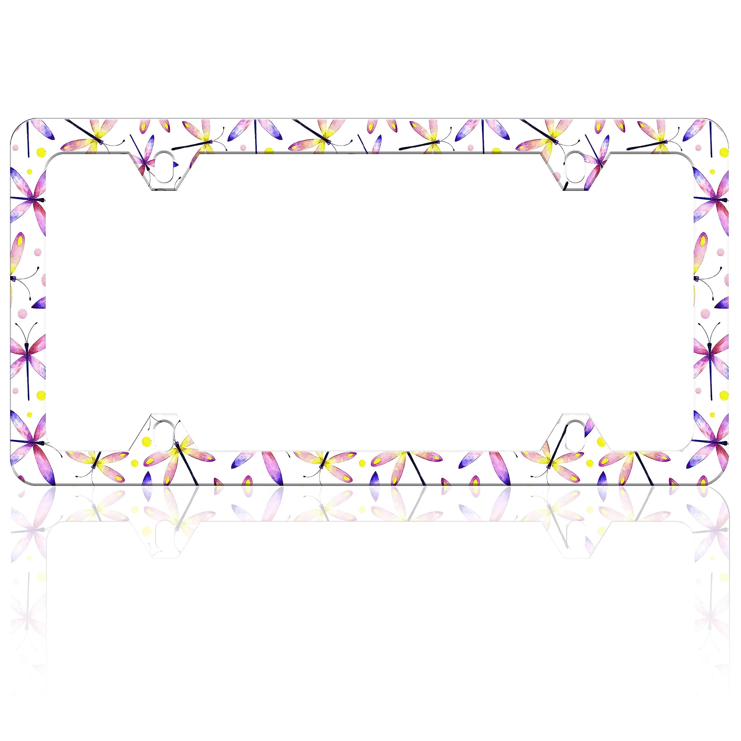 Watercolor Dragonfly License Plate Frame Funny Insect Animal License Plate Frames Auto Accessory Bracket Stainless Steel License Plate Holder with Screws for Women Men 6x12 Inch 4 Holes