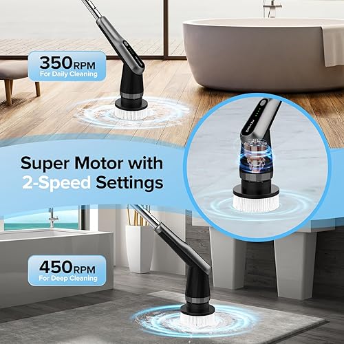 Miniatura 5 de G2-Pro - Cepillo limpiador eléctrico giratorio IPX7 impermeable 12 en 1, mango retráctil y 2 velocidades para baño, bañera, cocina, suelos de