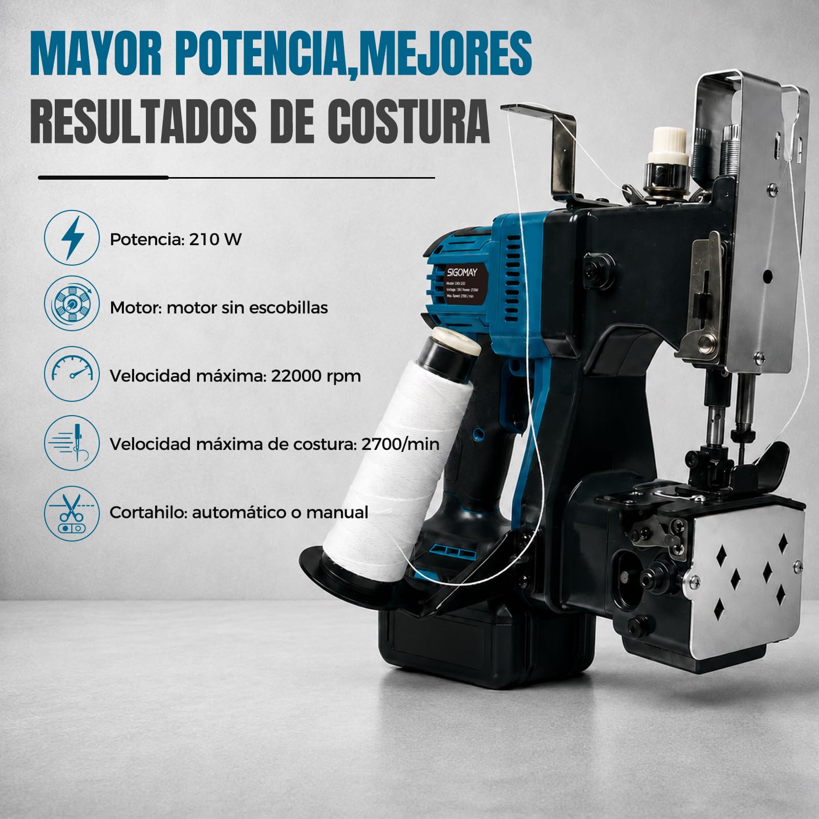 Cosedora de Sacos a Batería Brushless, Máquina de Coser Sacos Portátil 18V Compatible con Batería Makita 18V, Selladora Eléctrica para Sacos Tejidos Sacos de Arena, Incluye 2x4.0Ah Baterías