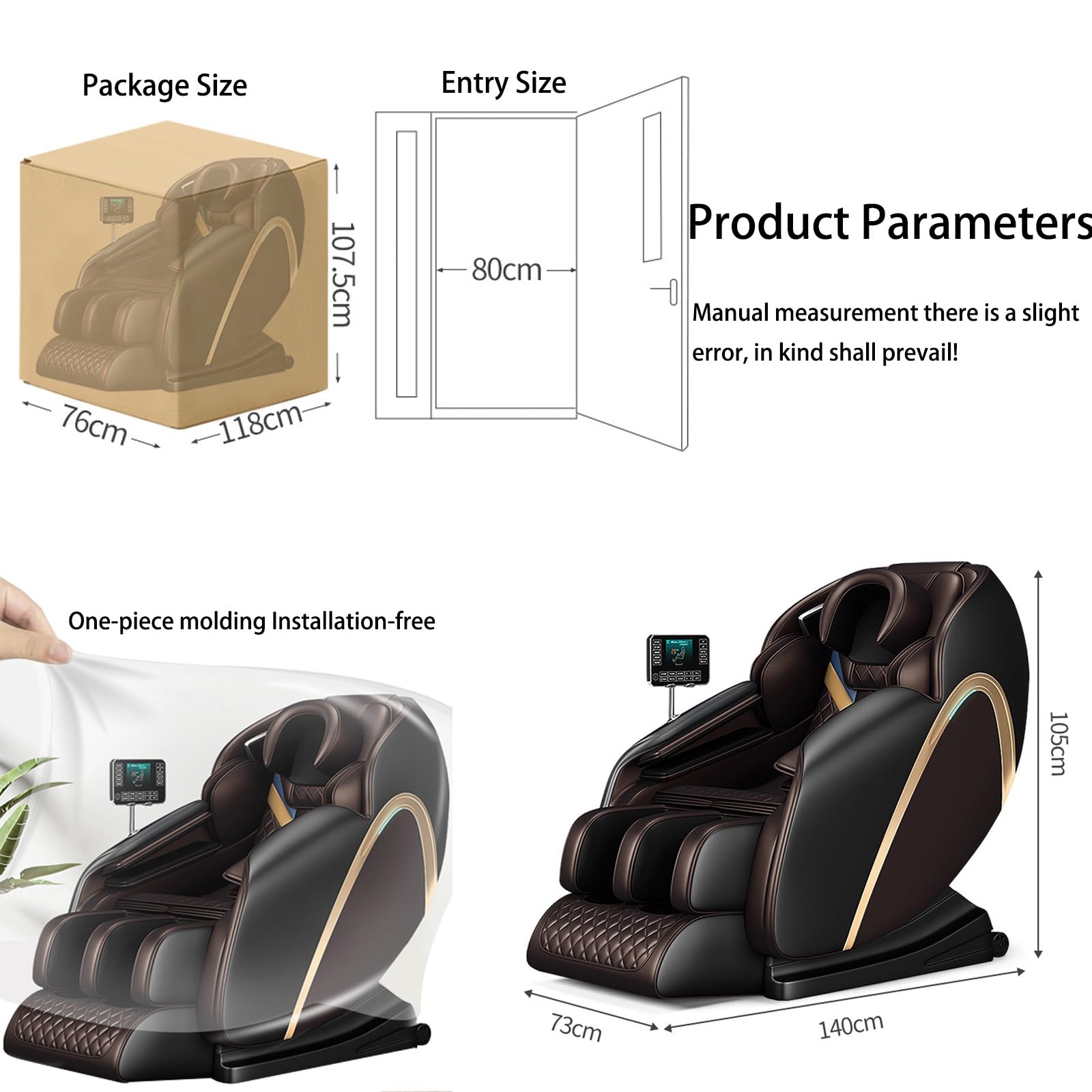 Sillón de masaje, sillón reclinable de gravedad cero de cuerpo completo con pista Airbag SL, rodillos de pie, modos automáticos, control de pantalla táctil