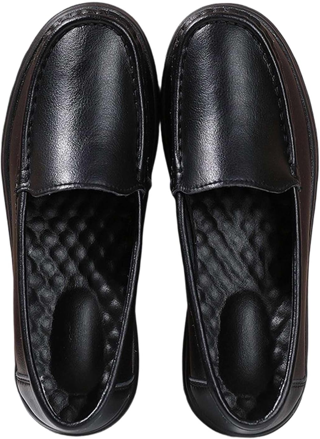 Women's Nursing Shoes Waterproof Slip-Resistant Work Loafers Lightweight Leather Shoes for Nurses Hospital Food Service