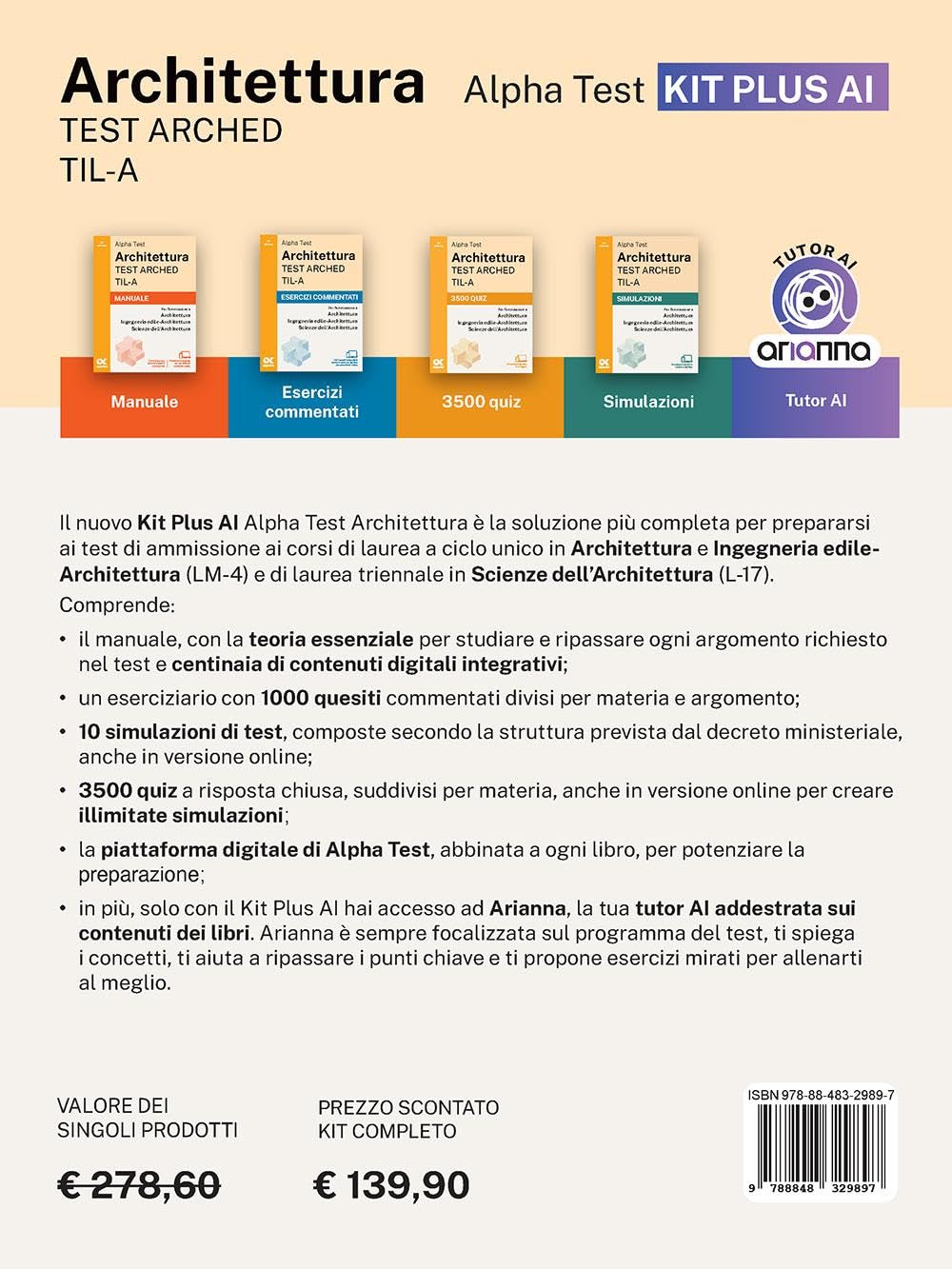 Alpha Test Architettura ARCHED, TIL-A 2026-2027. Kit di preparazione Plus AI. Per test di ammissione universitari. Con tutor AI e simulatore online