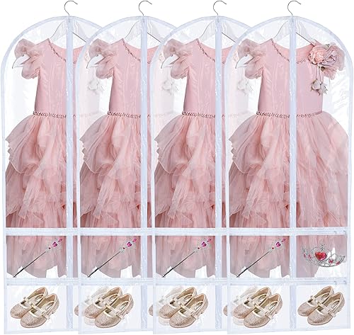 Sanwuta 4 bolsas grandes de PVC transparente para ropa de baile para disfraces de bailarines, bolsa larga con 4 bolsillos con cremallera para