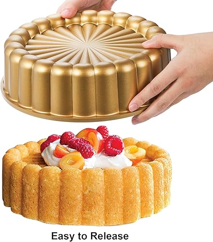 Miniatura 5 de Charlotte - Molde reutilizable para tartas Charlotte de 9.5 pulgadas, molde de aluminio antiadherente para pasteles con forma de flor para pastel de