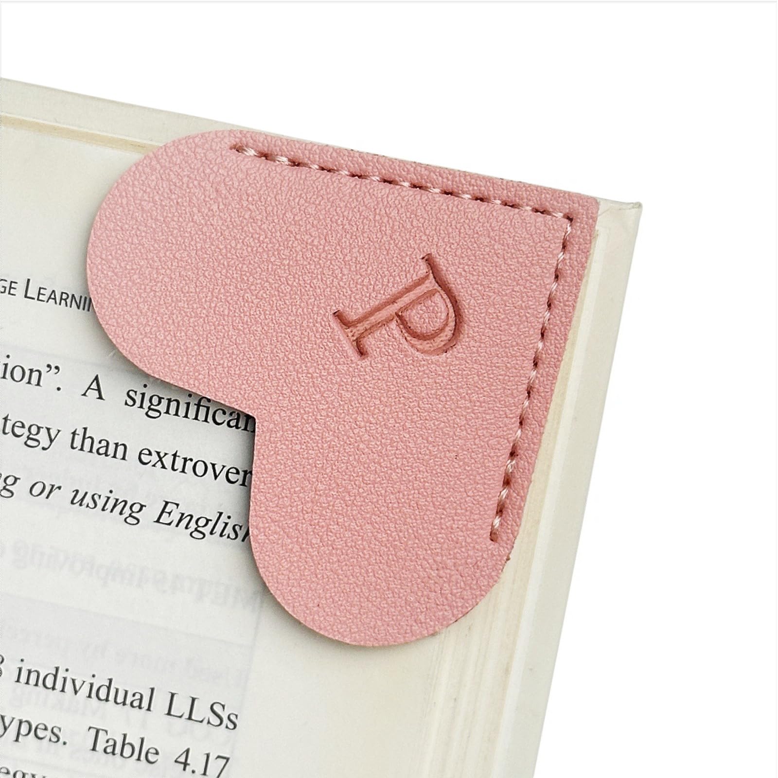 MOTEERLLUPersonalized Leather Heart Bookmark with Initial, Cute 26 Letters Custom Corner Book Mark for Reading Women, Teacher, Student, Book Lovers Gifts, Book Accessories (Pink, P)