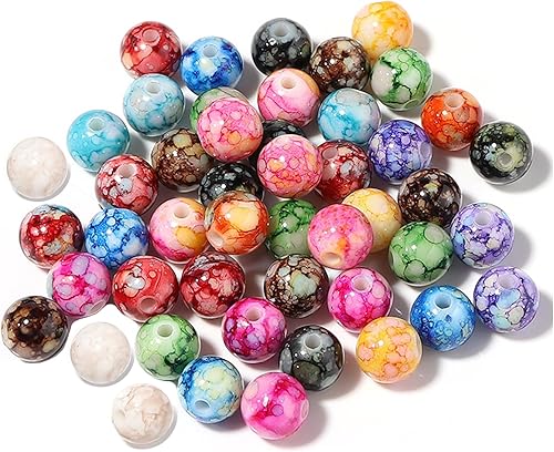 200 cuentas de cristal acrílico para hacer joyas, cuentas redondas sueltas, dijes, patrones de tinta para pulseras, aretes, collares, anillos,