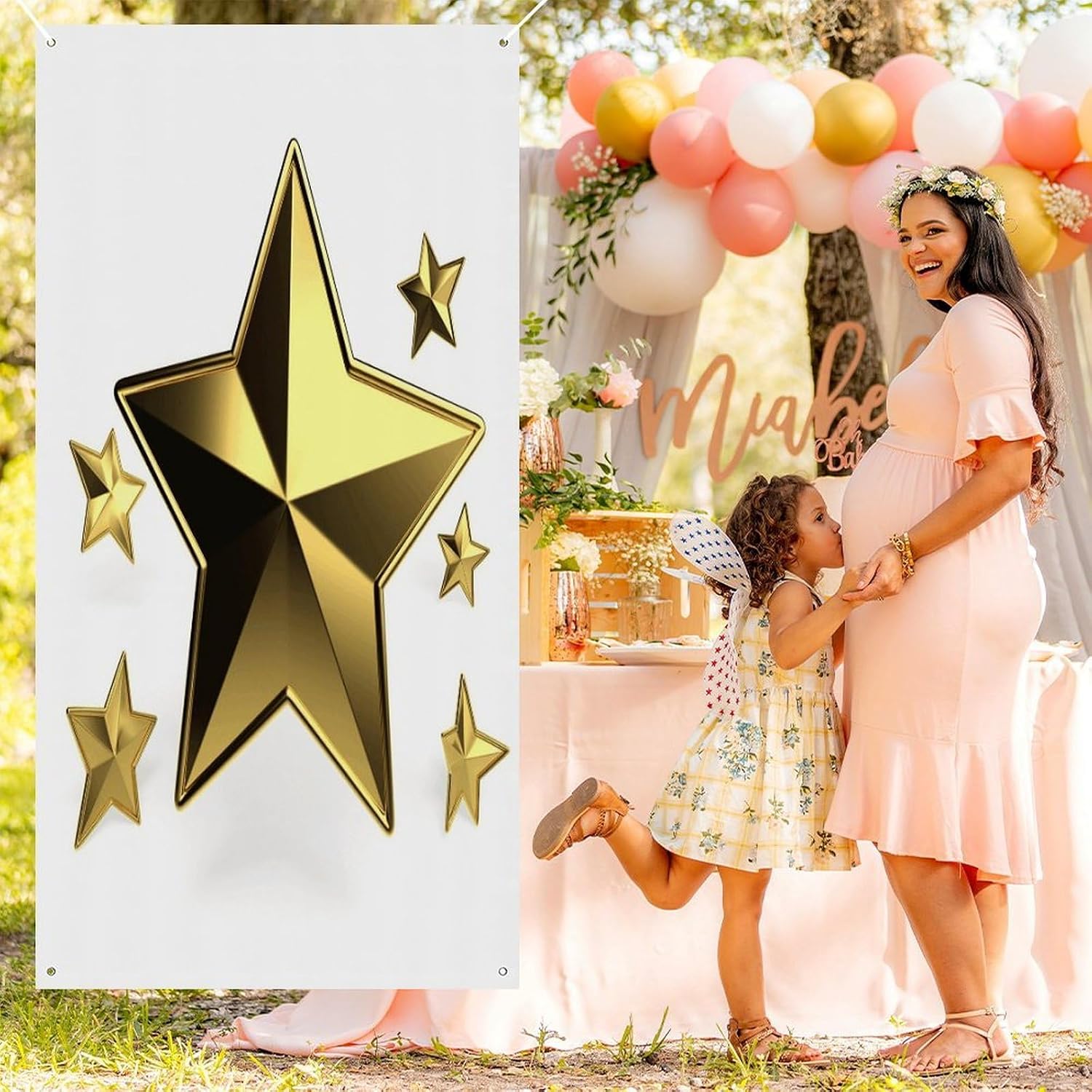 Gold Star Door Cover Decoration Exquisite Door Banner Background Porch Sign Picture Anti-fading Front Door Backdrop Decor for Holiday Themed Party Decor Supplies 70x35 In