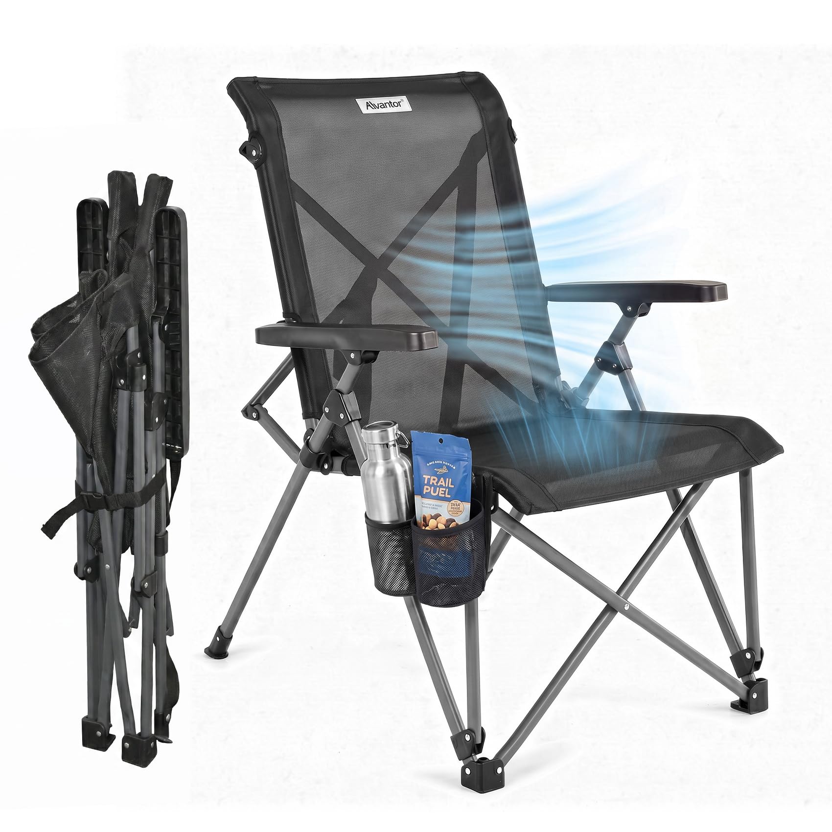 Alvantor Camping Chair, Full Mesh Folding Beach Chair Breathable High Back Portable Lawn Chair for Outdoor, Armrest, Cup Holder, Easy Use Seat for Travel, Fishing, Pinic
