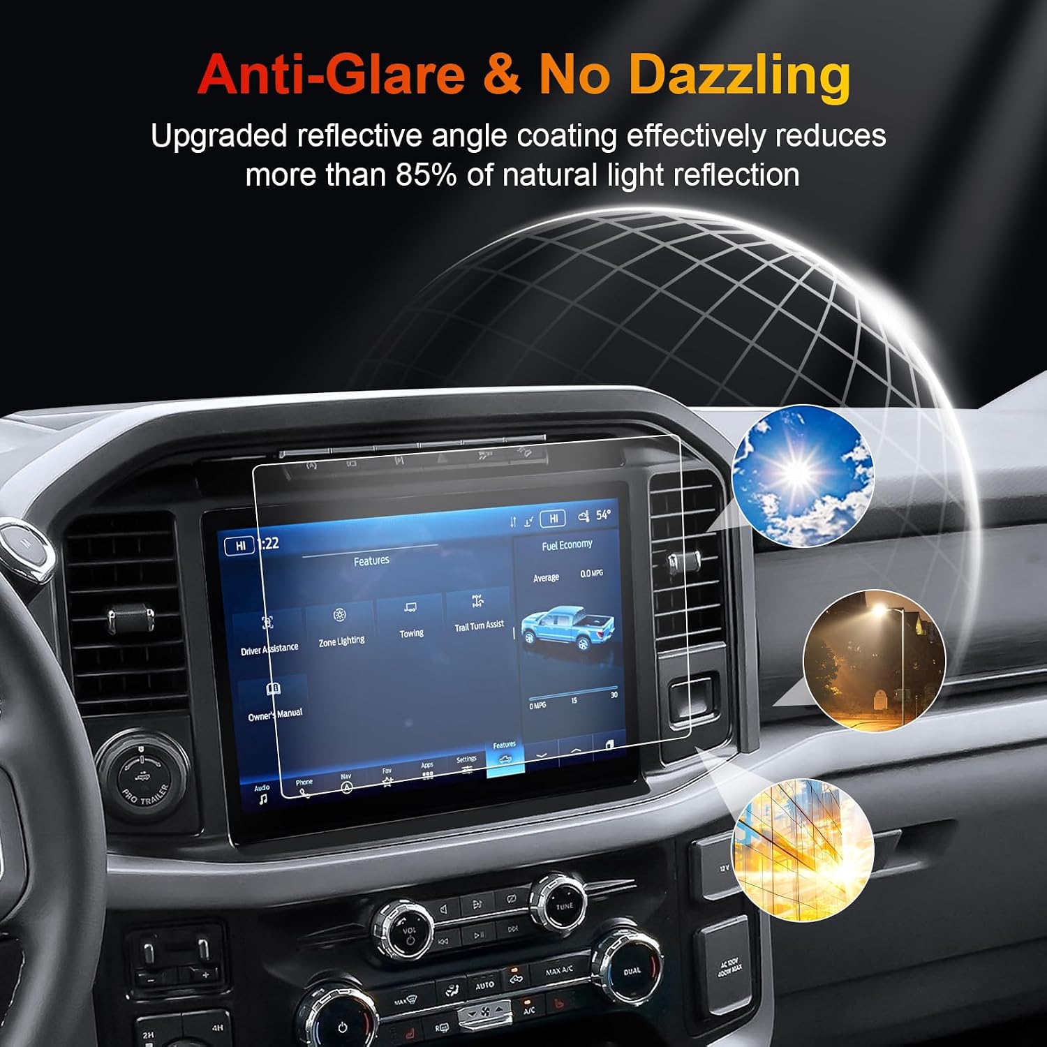 F150 Matte Screen Protector for 2021-2026 Ford F-150 Lightning/F150 SYNC 4 12-Inch F-150 Pickup Truck Accessories 9H Anti-Fingerprint & Glare Tempered Glass Protective Film