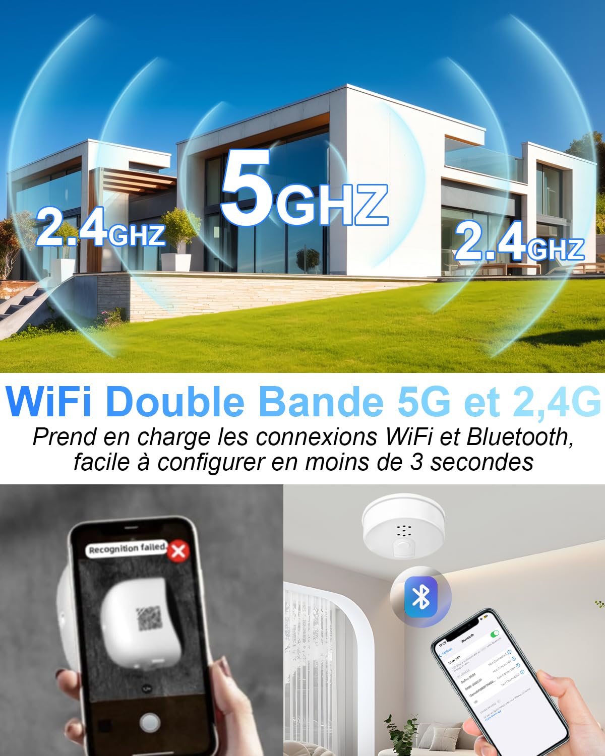 UYIKOO Camera Espion WiFi 5G, Mini Caméra Espion sans Fil 1080P HD, Détecteur de Fumée Micro Camera Surveillance A Distance Discrete Vision Nocturne Detecteur Mouvement 11 Heures d'Autonomie