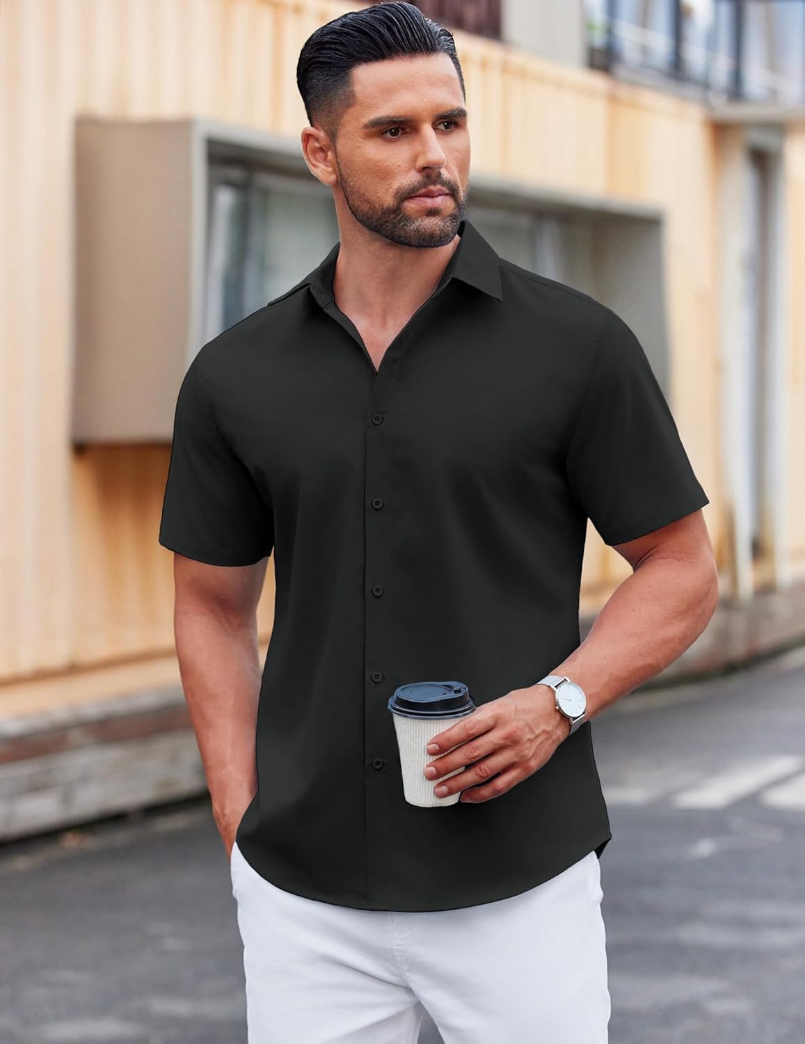 COOFANDY Men's Casual Short Sleeve Button Down Shirts Untucked Dress Shirts Wrinkle Free Summer Wedding Shirts Solid - Image 2