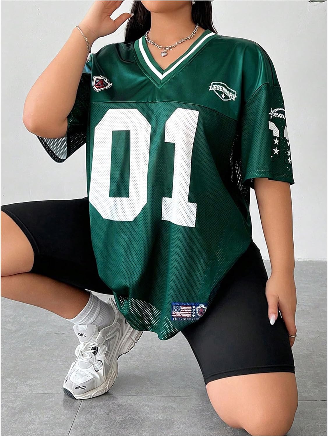 SOLY HUX Women's Plus Size Jersey Shirts Letter Graphic Sports T-Shirts Loose Football Blokecore Tee Tops - Image 3