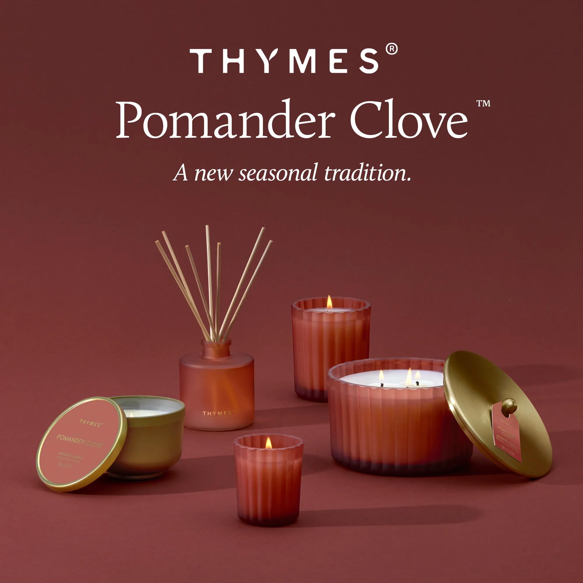 Thymes Pomander - Vela de clavo con tapa, velas perfumadas de 6.5 onzas