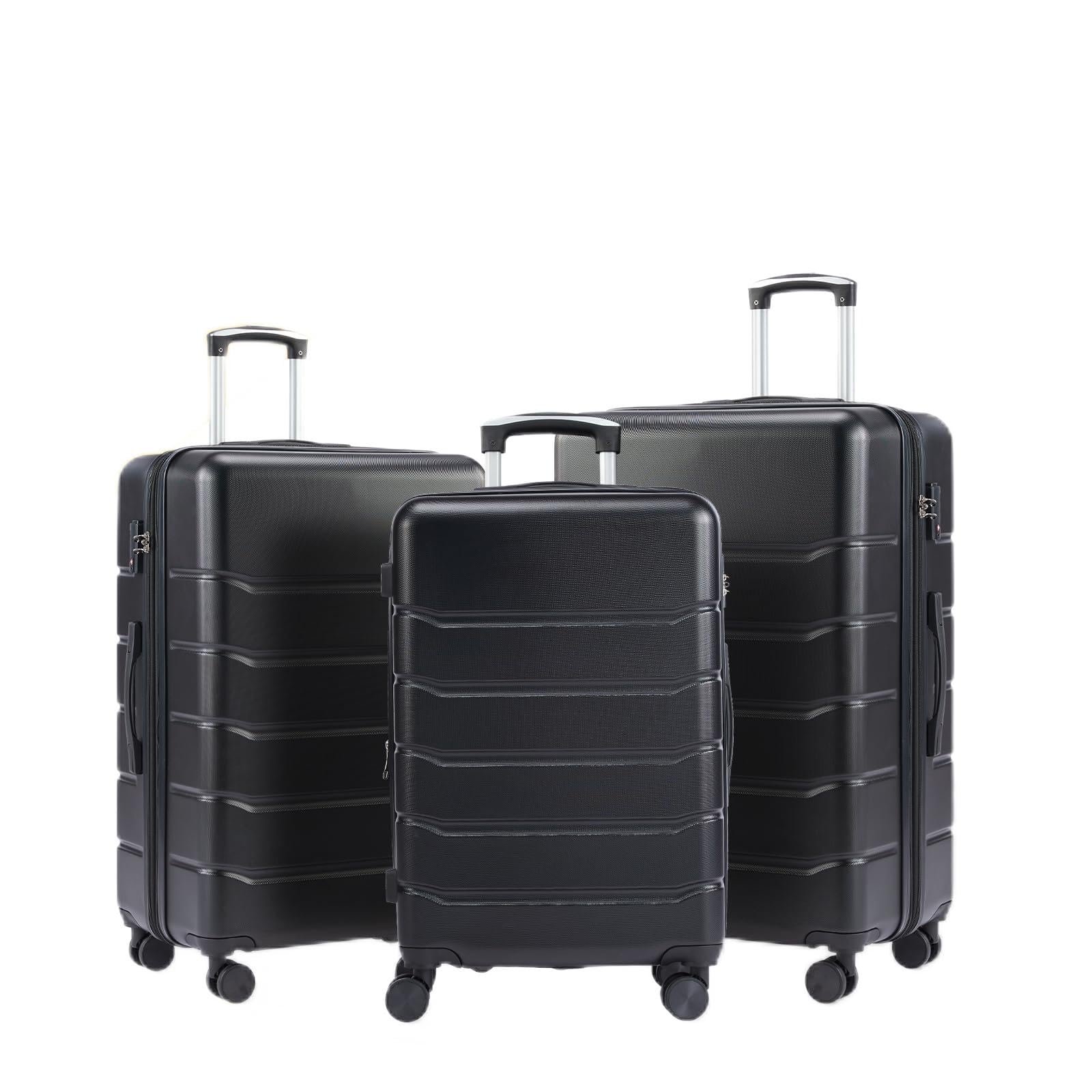 NEWBULIG Lot de 3 valises de Voyage, Extensibles et légères avec Roues rotatives, Serrure TSA, poignée télescopique et matériau ABS Durable, 50,8 cm, Noir, Noir, Tendance