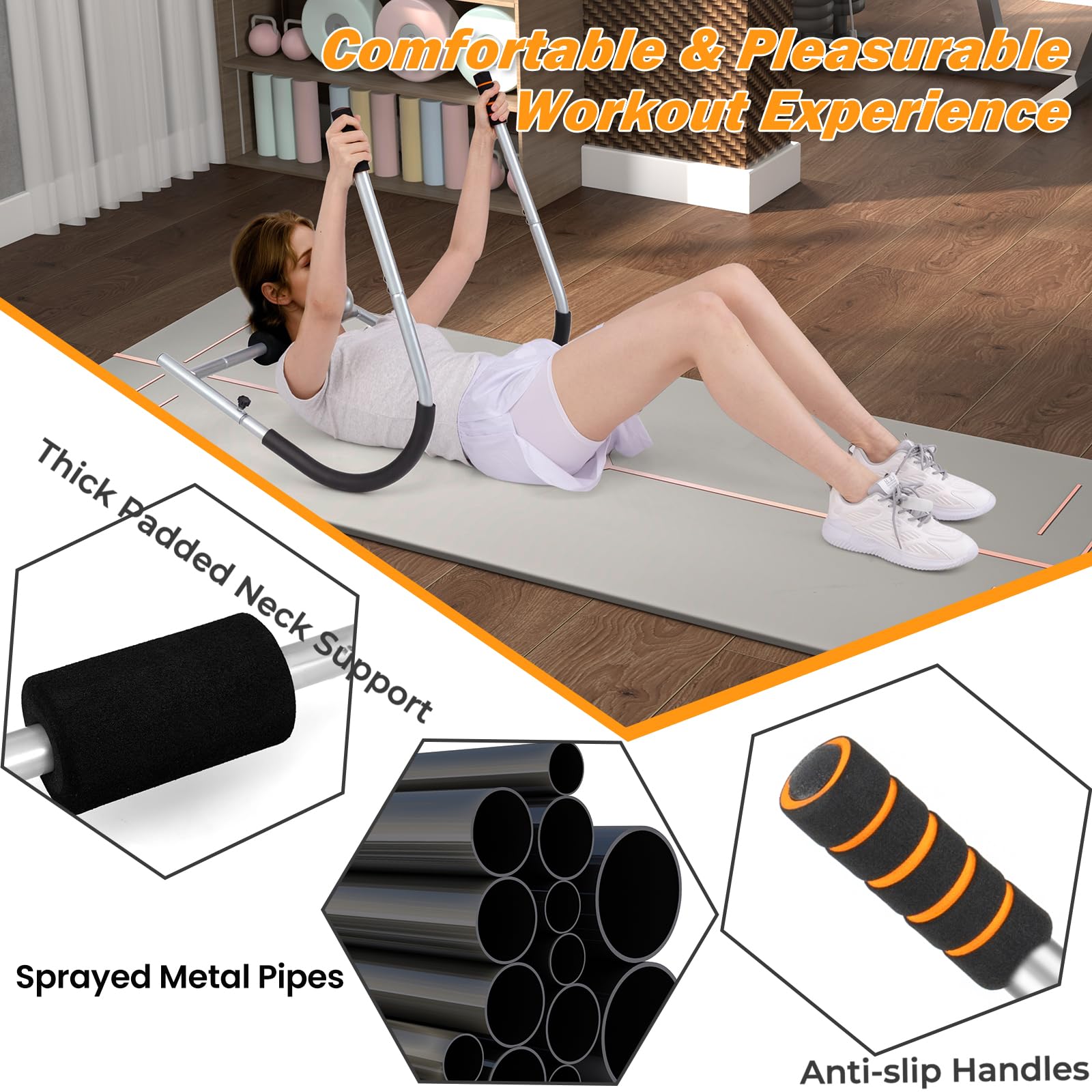 KOMFOTTEU Attrezzo per Addominali AB Roller Pieghevole, Addominali Fitness Casa con Poggiatesta Imbottito e Maniglie, Panca Addominali con Capacità di Carico 150 kg, Allenamento a Casa (Argento)
